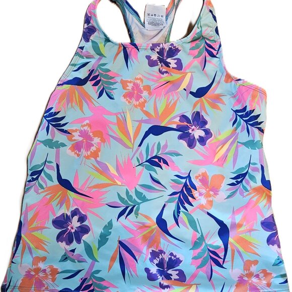 Lands' End Big Girls size 16 two-piece bathing suit purple bottoms tropical top - Picture 5 of 6